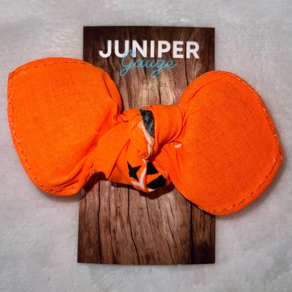 Neon Orange Paisley Rockabilly Bandana Knotted Hair Bow - Picture 11 of 11